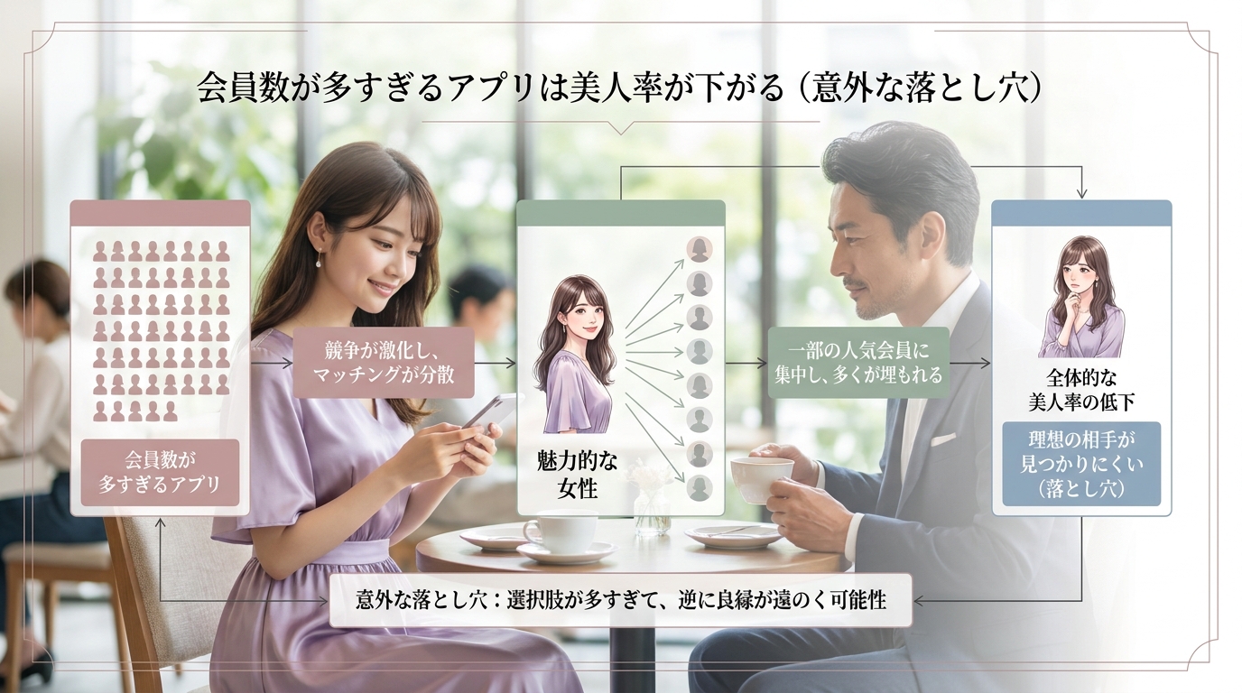 会員数が多すぎるアプリは美人率が下がる(意外な落とし穴)