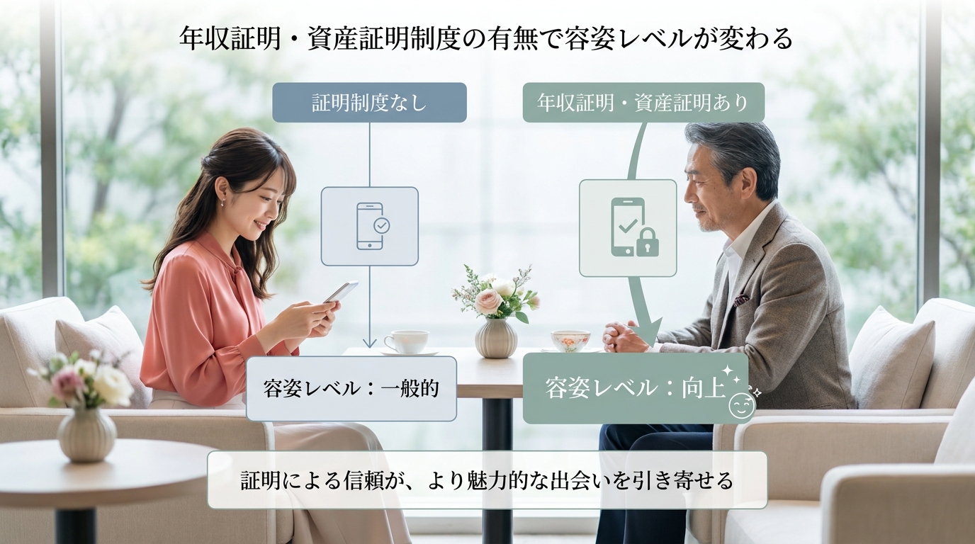 年収証明・資産証明制度の有無で容姿レベルが変わる